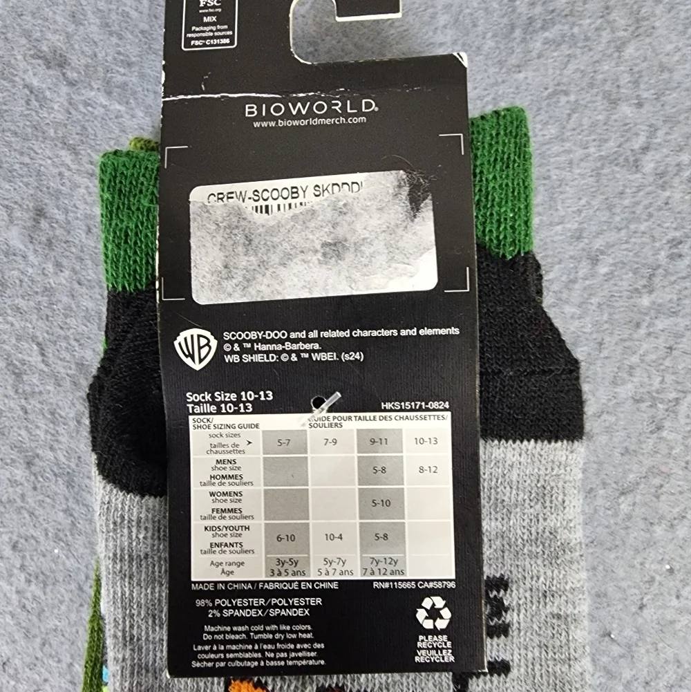 NWT 2 Pair Scooby Doo Black And Green Crew Socks Mens 8-12 Unisex